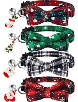 Coleiras de Natal para gatos LLHK, pacote com 4, gravata borboleta e sino