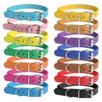 Coleiras para cachorros, couro perifloínico, ID ajustável, 14 cores Coleiras para cachorros, couro perifloínico, ID ajustável, 14 cores