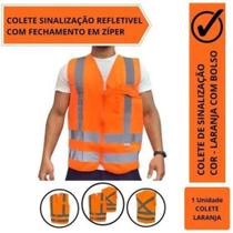 Colete 1 bolso de seguranca refletivo laranja super safety