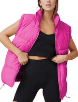 Colete acolchoado feminino Athlisan com zíper e gola vermelha Colete acolchoado feminino Athlisan com zíper e gola vermelha