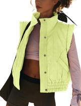 Colete acolchoado feminino Athlisan cortado em verde brilhante tamanho L