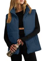 Colete acolchoado feminino EVALESS em veludo cotelê azul castanho de inverno