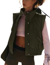 Colete acolchoado feminino Liviefent cortado, leve, verde militar