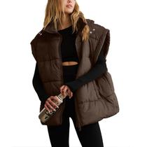 Colete acolchoado feminino Shiyifa, café leve com capuz, tamanho L Colete acolchoado feminino Shiyifa, café leve com capuz, tamanho L