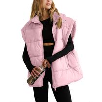 Colete acolchoado feminino Shiyifa, de tamanho grande, sem mangas, rosa acolchoado, XXL