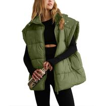 Colete acolchoado feminino Shiyifa, de tamanho grande, sem mangas, verde exército