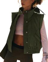 Colete acolchoado feminino SKIKYAN com botões ArmyGreen-S Colete acolchoado feminino SKIKYAN com botões ArmyGreen-S