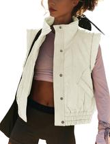 Colete acolchoado feminino SKIKYAN com botões, branco, tamanho S