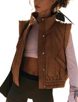 Colete acolchoado feminino SKIKYAN, com botões, marrom, tamanho M Colete acolchoado feminino SKIKYAN, com botões, marrom, tamanho M