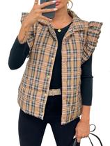 Colete acolchoado feminino Tankaneo com babados sem mangas para o inverno