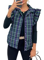 Colete acolchoado feminino Tankaneo com babados sem mangas para o inverno