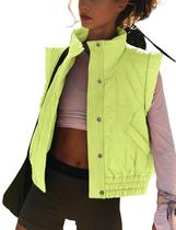 Colete acolchoado Liviefent Cropped, leve para mulheres, verde brilhante