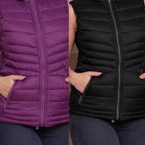 Colete Acolchoado Puffer Feminino Dupla Face c/ Ziper COR:PRETO-ROXOTAMANHO:P