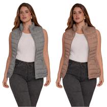 Colete Acolchoado Puffer Feminino Dupla Face c/ Ziper COR:ROSA-CINZATAMANHO:M Colete Acolchoado Puffer Feminino Dupla Face c/ Ziper COR:ROSA-CINZATAMANHO:M