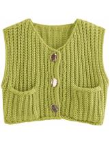 Colete AICHARMWA Chunky Knit Button Down Crochet Sweater Olive