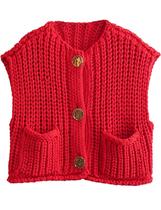 Colete AICHARMWA Chunky Knit Button Down vermelho para mulheres