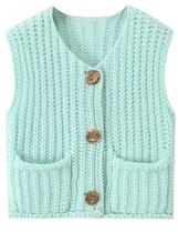 Colete AICHARMWA Chunky Knit com bolsos de crochê com botões para mulher