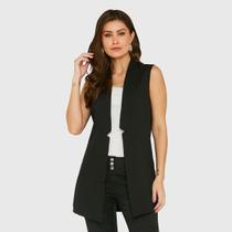 Colete Alfaiataria Miss Joy Feminino Sobreposição Alongado Preto 6067 Colete Alfaiataria Miss Joy Feminino Sobreposição Alongado Preto 6067
