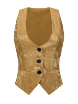 Colete Allegra K Vintage Button Up Jacquard Steampunk feminino Colete Allegra K Vintage Button Up Jacquard Steampunk feminino