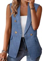Colete blazer feminino Happy Sailed, de tweed, trespassado, azul Colete blazer feminino Happy Sailed, de tweed, trespassado, azul