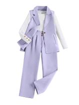 Colete blazer feminino Outfit Milumia de 3 peças roxo 10Y com calças