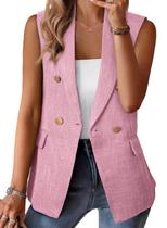 Colete Blazer Happy Sailed feminino de tweed, casual para negócios, rosa Colete Blazer Happy Sailed feminino de tweed, casual para negócios, rosa