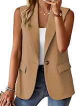 Colete blazer Mina Self Khaki sem mangas para mulheres tamanho GG