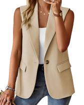 Colete blazer sem mangas Mina Self Beige para mulheres tamanho 2GG