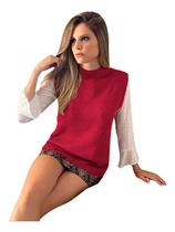 Colete Blusa Feminino Pulôver Alongado Tricô Suéter Fenda - EUC STORE