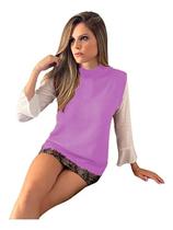 Colete Blusa Feminino Pulôver Alongado Tricô Suéter Fenda