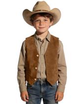 Colete Boihedy retrô de couro marrom estilo cowboy para meninos, tamanho 8