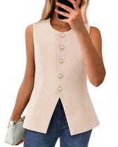 Colete BTFBM, blazer de verão sem mangas para mulheres, bege, XL Colete BTFBM, blazer de verão sem mangas para mulheres, bege, XL