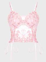Colete Camisola de Renda Floral Rosa - Alças de Espaguete Ajustáveis - Sexy e Transparente