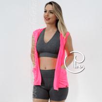 Colete com Capuz bolsos e zíper em Poliamida Dry Fit Esporte Fitness Academia