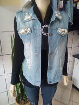 Colete Com Pedraria jeans feminino