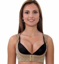 Colete Corretor De Postura Feminino Sustentação Seios Push Up Alívio Dores Costas Bege Renda Premium