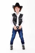Colete Cowboy E Chapeu Infantil Unissex, Country Kit 2 Peças Preto Colete Cowboy E Chapeu Infantil Unissex, Country Kit 2 Peças Preto