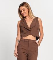 Colete Cropped Feminino Moletom Alfaiataria Kohmar Marrom