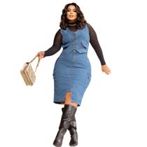 Colete Cropped Jeans Plus Size Fechamento Em Botões Encapado