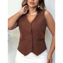 Colete Curto De Verão Casual Tendencia Sem Mangas Feminino Elegante