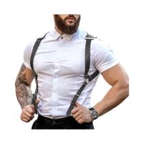 Colete De Couro Gótico Punk Masculino Com Decoração De Tachas, Suspensórios E Alças De Ombro, - others
