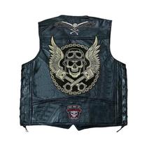 Colete De Couro Masculino Sem Mangas Para Motociclistas, Jaqueta Casual Com Patches Bordados, Moda