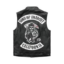 Colete De Couro Preto Masculino Para Motocicleta SOA Punk Primavera Gilet Sons of Anarchy Colete De Couro Preto Masculino Para Motocicleta SOA Punk Primavera Gilet Sons of Anarchy