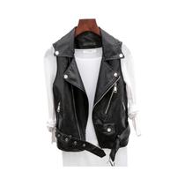 Colete De Couro Sem Mangas Feminino, Jaqueta De PU De Outono Com Corte Nos Ombros E Cinto Pequeno