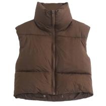 Colete de inverno KEOMUD feminino acolchoado, colete acolchoado, marrom, tamanho L