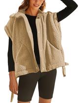 Colete de lã APAFES feminino quente de inverno com bolsos cáqui-XXL Colete de lã APAFES feminino quente de inverno com bolsos cáqui-XXL