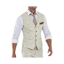 Colete De Linho Bege Para Homens, Moda De Verão Para Casamento E Praia, Colete De Uma Peça Com Colete De Linho Bege Para Homens, Moda De Verão Para Casamento E Praia, Colete De Uma Peça Com