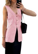 Colete de linho, blazer feminino, jaqueta sem mangas, blusas de verão, 2024, leve, rosa claro, casual, casual, moderno, moda, longa, roupa feminina, coletes, coletes, blazers, jaquetas Colete de linho, blazer feminino, jaqueta sem mangas, blusas de verão, 2024, leve, rosa claro, casual, casual, moderno, moda, longa, roupa feminina, coletes, coletes, blazers, jaquetas