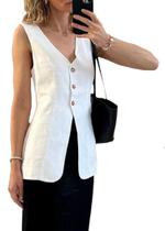 Colete de linho Blazer Mina self 2024 Fashion sem mangas branco