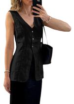 Colete de linho Blazer Mina self 2024 Fashion sem mangas preto